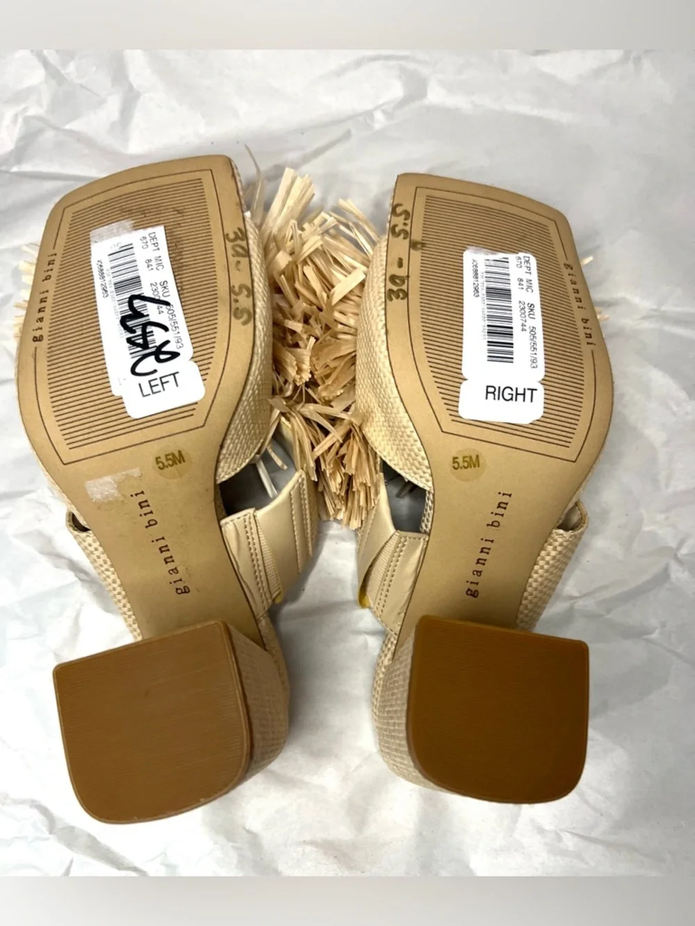 Gianni Bini Maguire Raffia Knotted Fringe Slide Sandals in Tan Size 5.5M (No Box